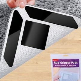 iQIHAN Rug Carpet Corner Grippers 12Pcs Rug Tape Pads Non Slip Rug Gripper for Hardwood Floors, Double Sided Reusable Carpet Corners to Hold Rugs in Place (Black)