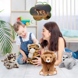 MaoGoLan Safari Stuffed Animal Bulk for Valentine,8.3" Forest Woodland Plush Bulk Toys for Centerpieces,Stuffed Wolf Tiger Lion Cheetah for Baby Shower or Birthday Party Favor