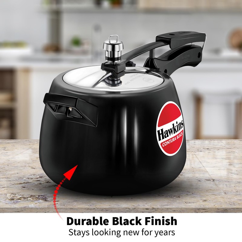 Hawkins 4 Litre Contura Black Pressure Cooker, Hard Anodised Inner