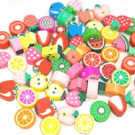 Xinjincang 100Pcs Strawberry Fruit Polymer Clay Beads Clay Bead Charms Fruit Theme Spacer Beads Jewelry Making Accessories for Necklace Bracelet Strawberry, Red