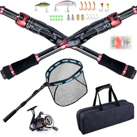 24-Ton Carbon Telescopic Fishing Rod & Reel Combo with Floating Net – Freshwater Fishing Kit with 12+1 Bearings, Bronze Design | Portable Travel Gear & Angler Gift