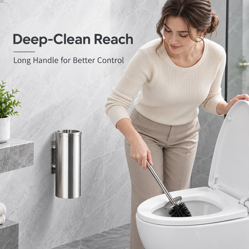 304 Stainless Steel Wall-Mounted Toilet Brush Set – No-Drill or