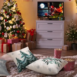 ILovDaisy Christmas Cushion Cover 45 x 45 cm, Set of 4 Cushion Covers, Fine Linen Cushion Cover, Christmas, Christmas Decoration for Living Room, Bedroom