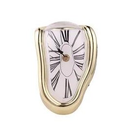 Battery Operated Melting Clock Silent Table Clock for Office Rustic Home Wall Decoration Vintage Clocks - Color: Gold, Sheet Size: 175*115*145MM