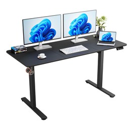 ERGOMAKER Electric Standing Desk, 55" x 23.6" Height Adjustable Sit Stand Desk with Splice Board for Home Office, Computer Table Memory Preset (Black Frame, Black Desktop)