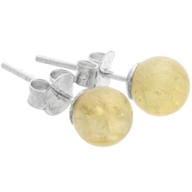Citrine Stud Earrings | Gemstone Earrings | Ball / Pearl 6 mm Diameter | 925 Silver, Metal Metal Semi Precious Stone, Citrine