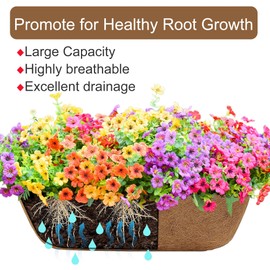 GYATSOCYG 2 PCS 24 Inch Window Deck Box Railing Planter Boxes with Coco Liner,Black Metal Hanging Flower Planter Basket Hanging for Window Sill Balcony Courtyard Garden