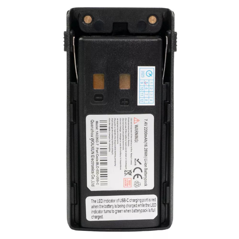 Wouxun 2200mAh USB-C Battery Pack With Belt Clip for KG-UV9