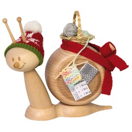 Kuhnert Wood Turning Smoking Snail / Incense Figure Sunny with Knitting Toy Height Approx. 15 cm Made in Germany