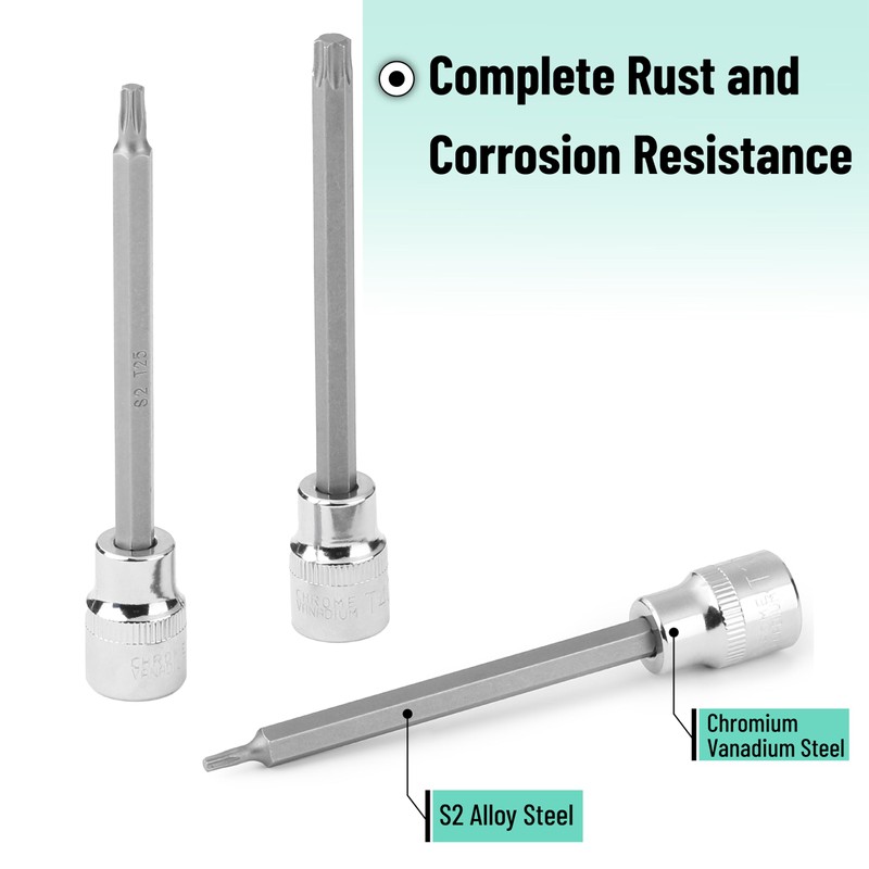 Bates- Extra Long Torx Bit Socket Set, 7 Pieces, 3/8"