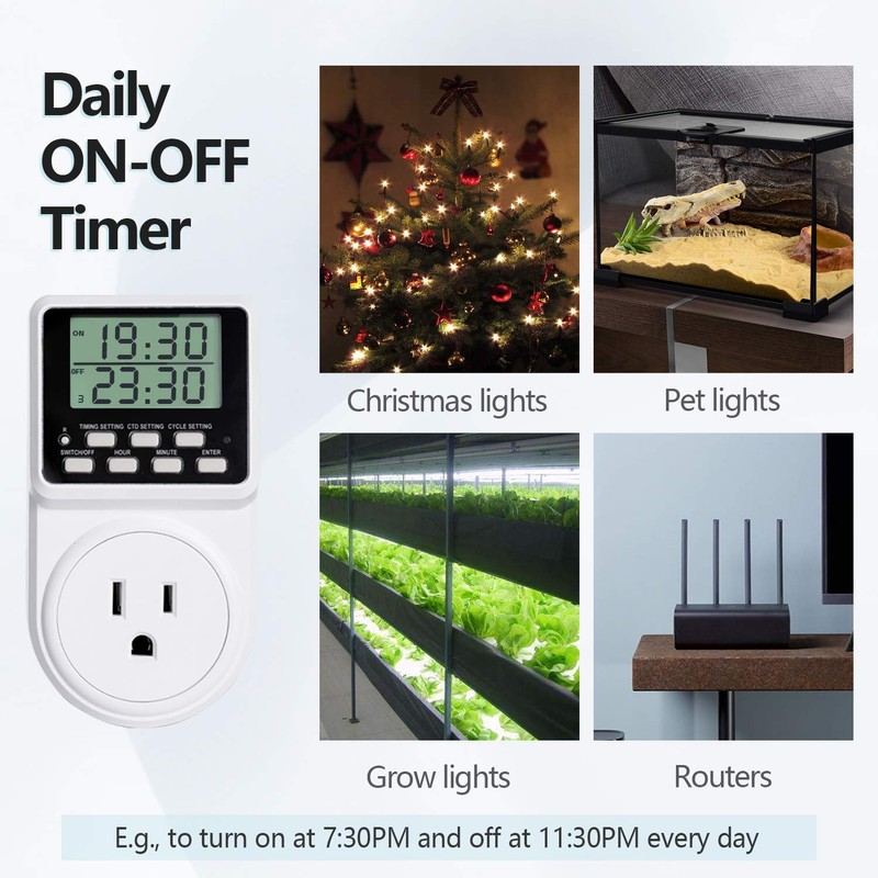 Techbee Indoor Digital Infinite Repeat Cycle Intermittent Outlet Timer Plug