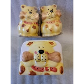 Emraled Collection Dog Bone Sal & Pepper Shackers  & Dog Bone Napkin Holder (Yellow SET)    YB8