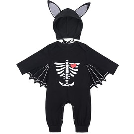 Baby Bat Costume Infant Bat Costume Romper with Hat with Large Ears 3-24 Months Pack of 2 Unisex, Skeleton-01