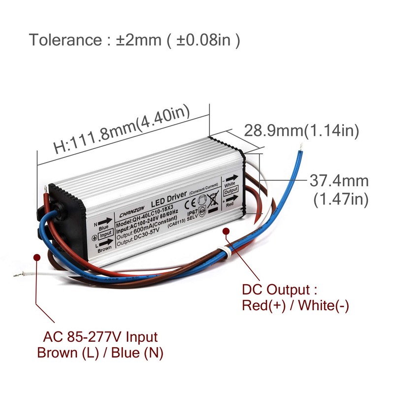 Chanzon LED Driver 600mA (Constant Current Output) 30V-57V (Input 100-240V
