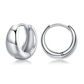 Silver Hoop Earings for Womens - S925 Sterling Silver Earrings, Small Chunky Hoops Cartilage Huggie Sleeper Earrings | Hypoallergenic Helix Tragus Ear Jewellery Endless Earrings for Girls, 10mm