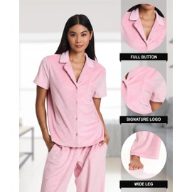 bebe Soft Velour Pink Pajamas for Women, Pink Velour Lounge Set, Short Sleeve PJ Set for Women (Rose Shadow, Medium)