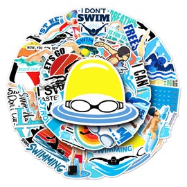 50 Packs Swimming Stickers Water Bottles Laptop Phone Motorcycle Computer Guitar Skateboard Hydroflasks Swimming Vinyl Sticker Waterproof Aesthetic Trendy Decals for Teens Girls Adults