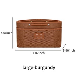 GIVLEFLY Purse Organizer Insert – Mesh Tote Bag Handbag Divider with Buckle & Leather Trim | Purse Insert for Totes & Travel Bags (Burgundy, Large)