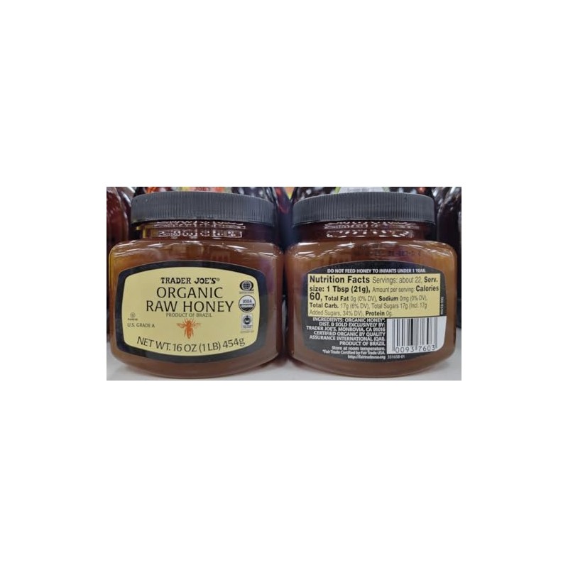 Trader Joe Organic Raw Grade A Honey 16oz 454g (Two