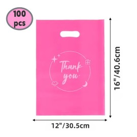 100PCS Thank You Gift bag, reusable plastic bag with suitable for boutiques,retail shopping,weddings, birthdays,Thanksgiving,Christmas,business gifts, stores,party and boutique bags (Pink, 12" X 16")