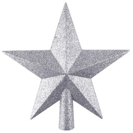 FEPITO Glitter Star Mini Christmas Tree Topper Shatter-Proof Small Christmas Tree Decoration Treetop for Holiday Ornament or Home Décor (Silver, 8 inches)