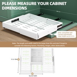 Expandable Pull Out Cabinet Organizer, Adjustable Width 12"-19" & Depth 16.5"-22", 4-Side Extension, 5 Slide Rails for Heavy Duty Use, Adhesive Roll Out Shelves for Kitchen Cabinets, White 1PCS