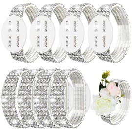 ZUYYON 8 Pack Corsage Bracelet Wrist Corsage Rhinestone Elastic Wrist Corsage Rhinestone Bracelet DIY Wrist Corsages Accessories for Wedding Prom Bridal Shower, One Size, Rhinestones, Plastic,