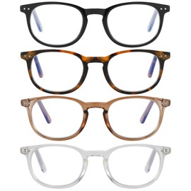 KSSESSE Reading Glasses for Men Women Blue Light Blocking Oval Readers with Spring Hinge 4 Pack 1.75