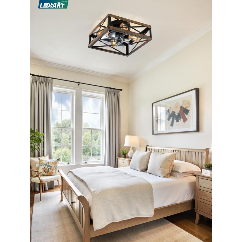 LEDIARY Caged Low Profile Ceiling Fans with Lights and Remote,