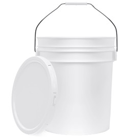 5-Gallon White Bucket Pail Container with Lid | Metal Handles with Plastic Grip for Easy Carrying | Easy Stack and Store | Heavy-Duty Extra Durable | Food Grade | BPA Free