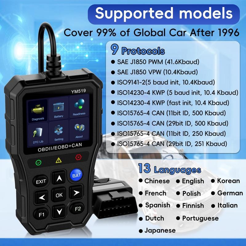 Multifunction OBD2 Scanner Diagnostic Tool, Unique Non-slip Shell Design Code Reader