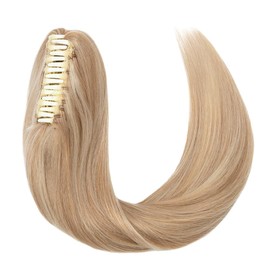 MY-LADY Ponytail Extension Human Hair Claw Clip in Ponytail Hair Extension Long Straight Pony Tail Hair Extensions Real Human Hair for Women Ash Blonde & Bleach Blonde 16 Inch 105g