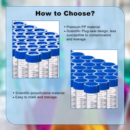 50ml Polypropylene Centrifuge Tubes, Racked Package Test Tubes, Flat Seal Conical Tubes, Sterilisation, RNase & DNase Free, 25 Tubes/Rack