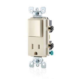 Leviton T5625-T Decora Combination Switch and Tamper-Resistant Receptacle, Light Almond
