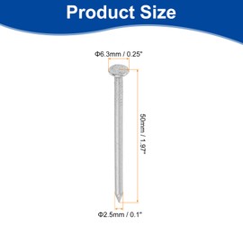 sourcing map 200Pcs Small Hardware Nails, 2.5 x 50mm Carbon Steel Round Head Nail Common Finishing Nail for Household Woodworking Picture Hanging DIY Projects, Silver Grey