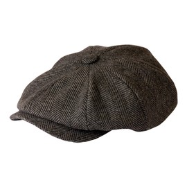 Gamble & Gunn Shelby' Flat Cap Grey Herringbone Vintage Style Baker Boy Cloth Hat Button Top - 57cm