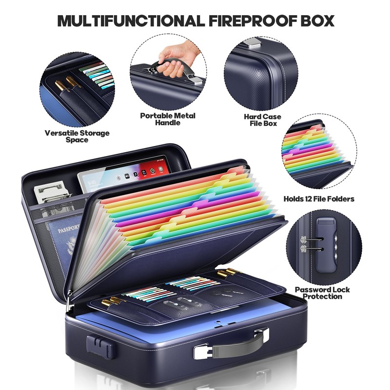 Fireproof Document Box, Hard Case Highly Flame-Resistant Fire Proof Waterproof
