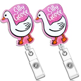 2pcs Silly Goose Funny Badge Holder Retractable Cute Badges Reels Accessories ID Clip for Nursing Nurses Doctor Student Teacher Healthcare Medical Work Office Nurse Student Grad Gift