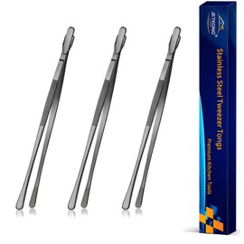 JETKONG 3 Pcs 9-Inch Serving Tweezer Tongs Kitchen Tweezers Stainless Steel Cooking Tweezers (9 9 9 Inch, Black)