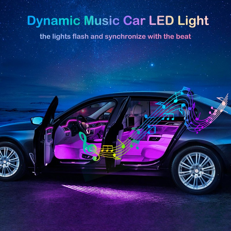 Interior Car LED Strip Lights, RGB 6 in 1 Ambient