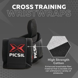 PICSIL Wrist Guards for Course Training, Strong Wrist Support with Thumb Loop, Flexible Stretch Cotton Band, Ideal for Weightlifting, Boxing, Training (Black)