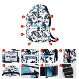 HAWEE Waterproof Drawstring Backpack with Inner Pocket Large Gym Bag Drawstring Daypack Drawstring Bag Sports Bag Unisex for Women Men Travel Everyday Outdoor Yoga School Beach Swimming, White flower,