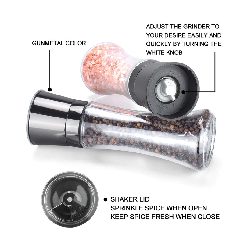 VEVOK CHEF Salt and Pepper Grinder Set Stainless Steel Black