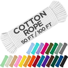 TECEUM Cotton Rope 3/16” (5 mm) – 50 FT – Strong All-Purpose Braided Rope – Natural Cotton – for Crafting, Сamping, Clothes Line, DIY, Indoor & Outdoor Use – White