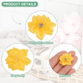 M METERXITY 200-Pack Satin Ribbon Flowers, 1.2 Inch Mini Fabric Flowers with Rhinestones Flower Ribbon Appliques for Crafts DIY/Wedding/Ornament/Party/Home [Yellow]