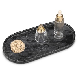 Oval Marble Bathroom Vanity Tray, Natural Luxury Marble Home Kitchen Bathroom Table Tray, Stone Decorative Countertop Tray for Coffee Perfume Jewelry (Dark Grey, 12" x 6" x 0.8")