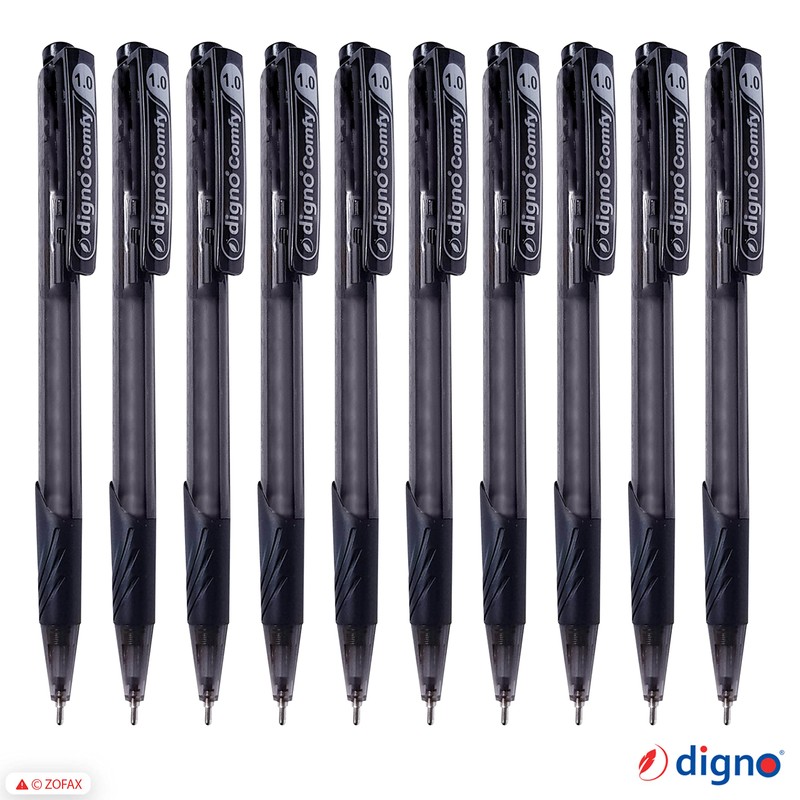DIGNO Comfy Retractable Ballpoint Pens, BLACK, Medium Point (1.0mm), Pack