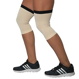 Knee Support Compression Sleeve - Lightweight Knee Brace (Pair) - Great for Running, Weightlifting, Squats, Arthritis (Beige, L)