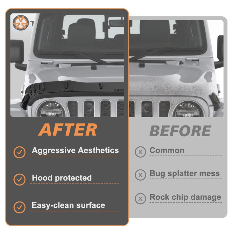 TripleAliners Hood Deflector Protector for Gladiator 2020+ & 2018+ Wrangler