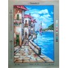 MEDITERRANEAN HOUSES BY THE RIVER NEEDLEPOINT CANVAS #14.743 CANVAS ONLY